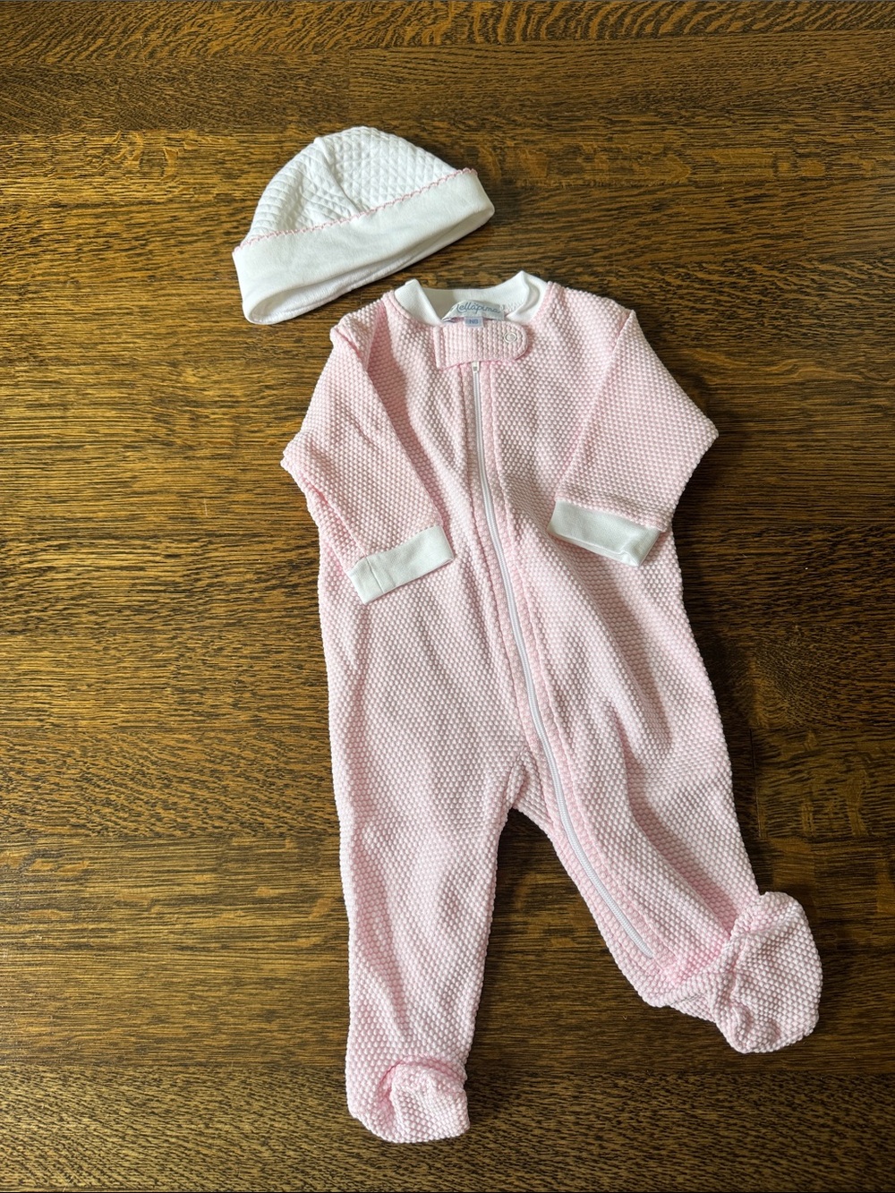 Nellapima Pink Textured Baby One-Piece Footed Zipper Sleeper with Hat
